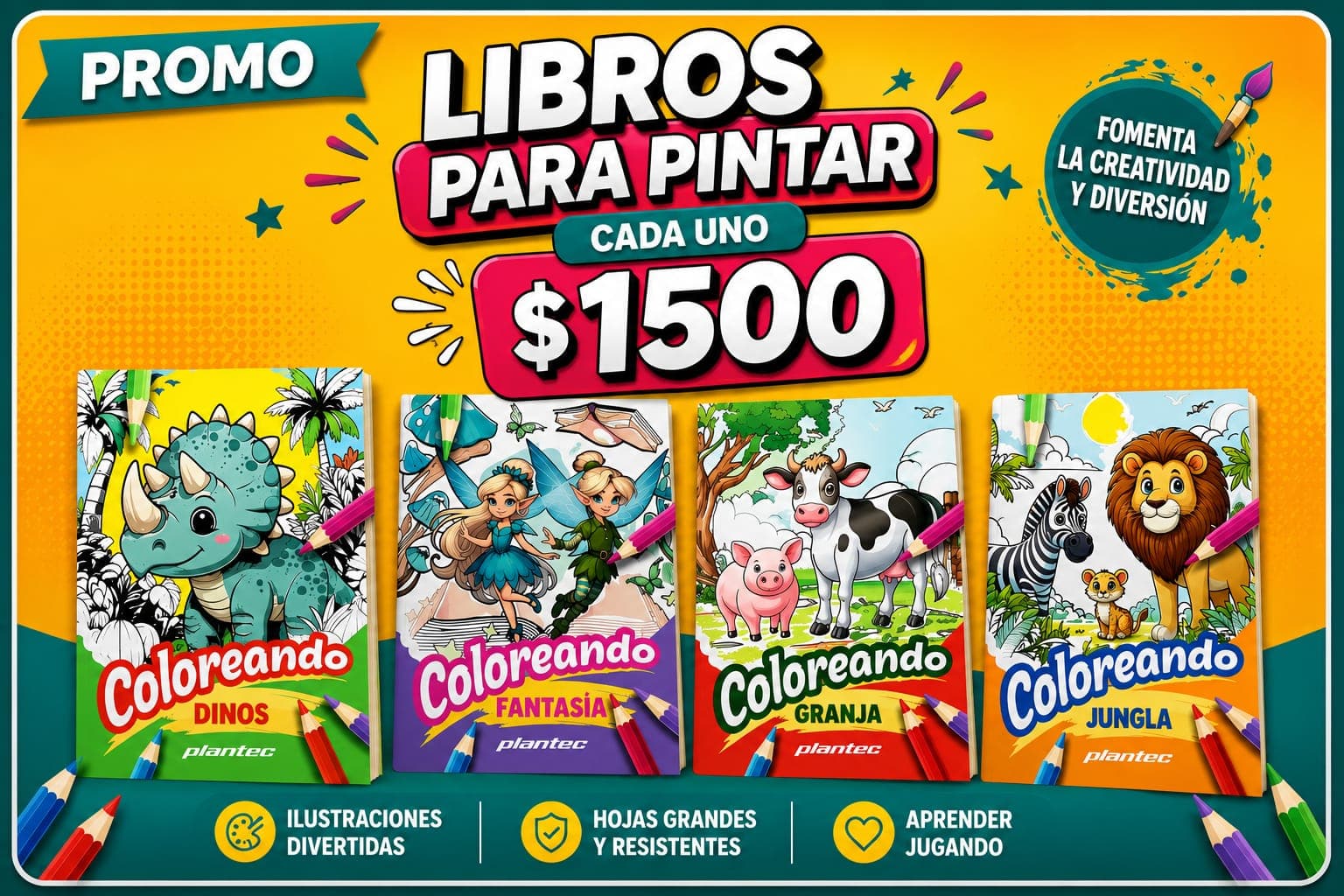 Promoción UNIX de libritos para pintar a 1.500 pesos cada uno