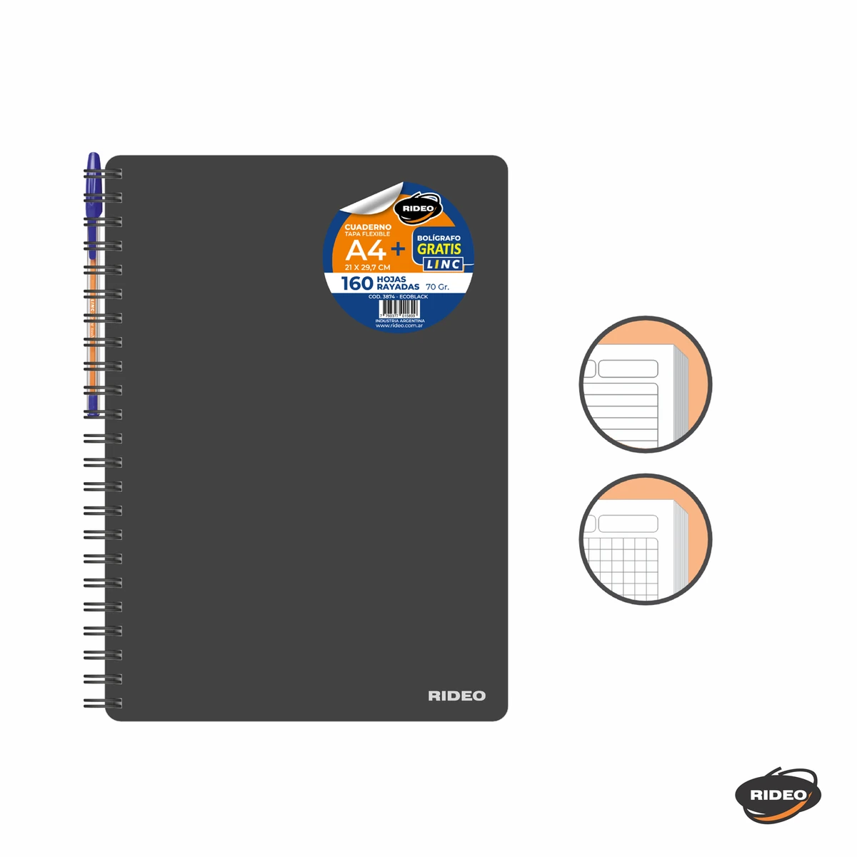 CUADERNO ECOBLACK 160 HOJAS RAYADAS
